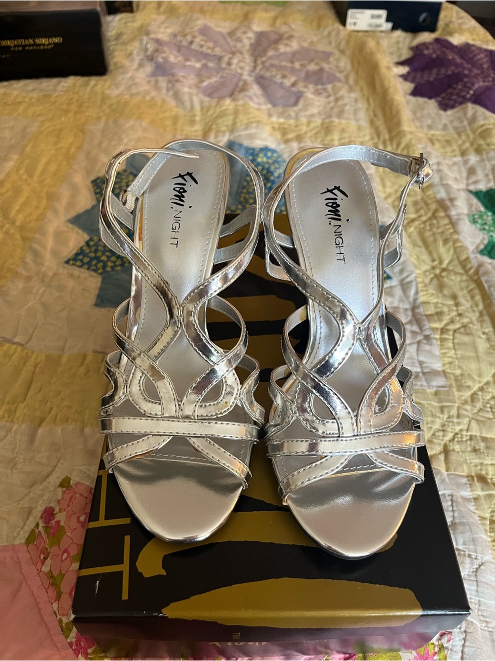 FIONI Clothing Silver Metallic Strappy Heeled Sandals